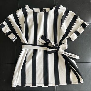 Worthington Black and White Striped Blouse with Tie-Front